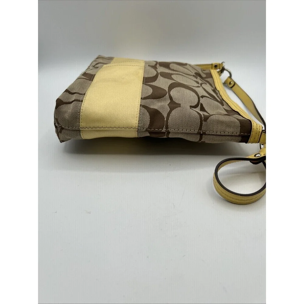 COACH Signature Khaki Canvas Logo CC Yellow Stripe Crossbody Bag  Y2K #F13674